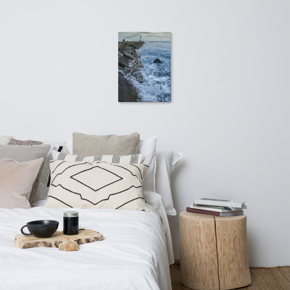 Splashing on the Jetty Coastal Landscape Photo Canvas Wall Art Print, 18" X 24"