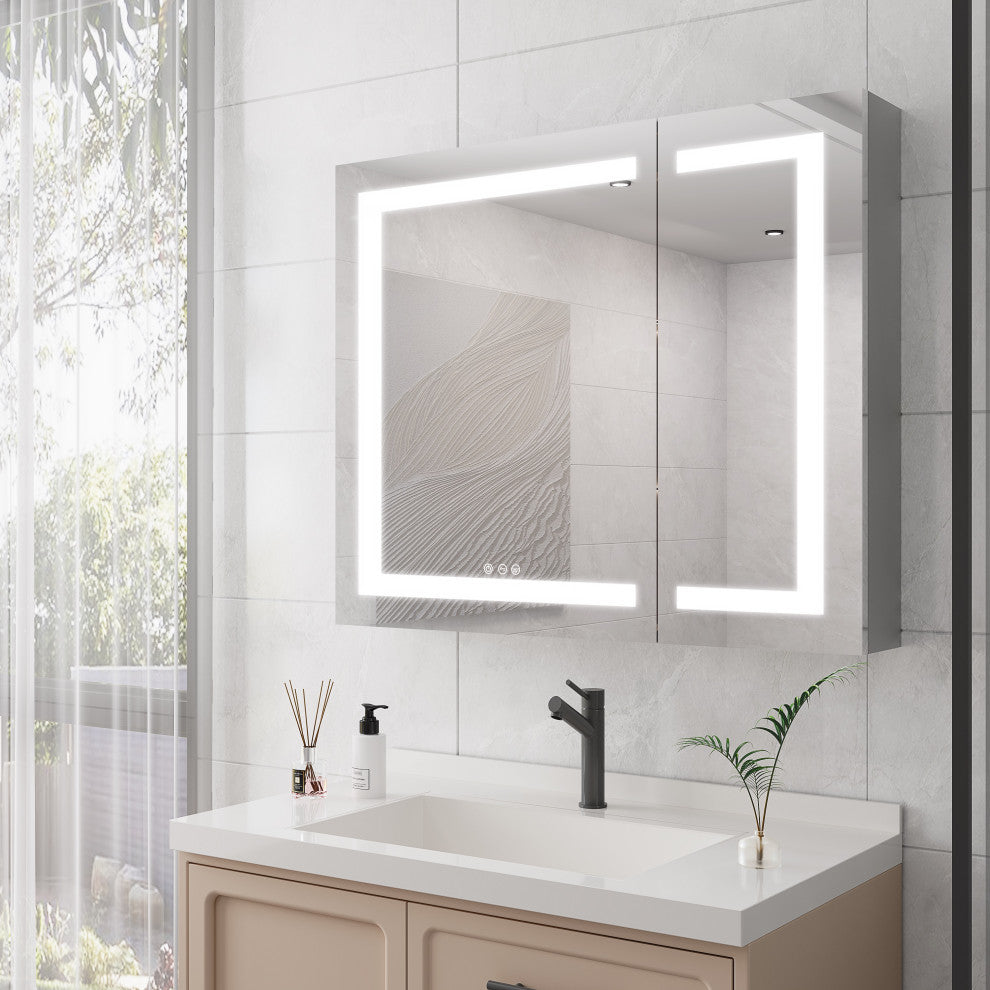 Aluminum Surface/Recessed Mount Medicine Cabinet with Mirror and Lights