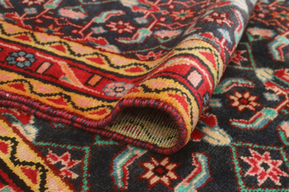 Fine Vintage Distressed Huriye Navy/Red Runner, 3'1x13'2