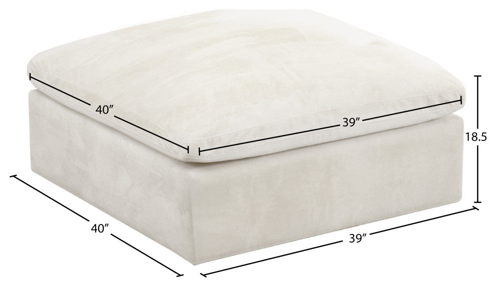 Cozy Velvet Upholstered Overstuffed Ottoman, Cream