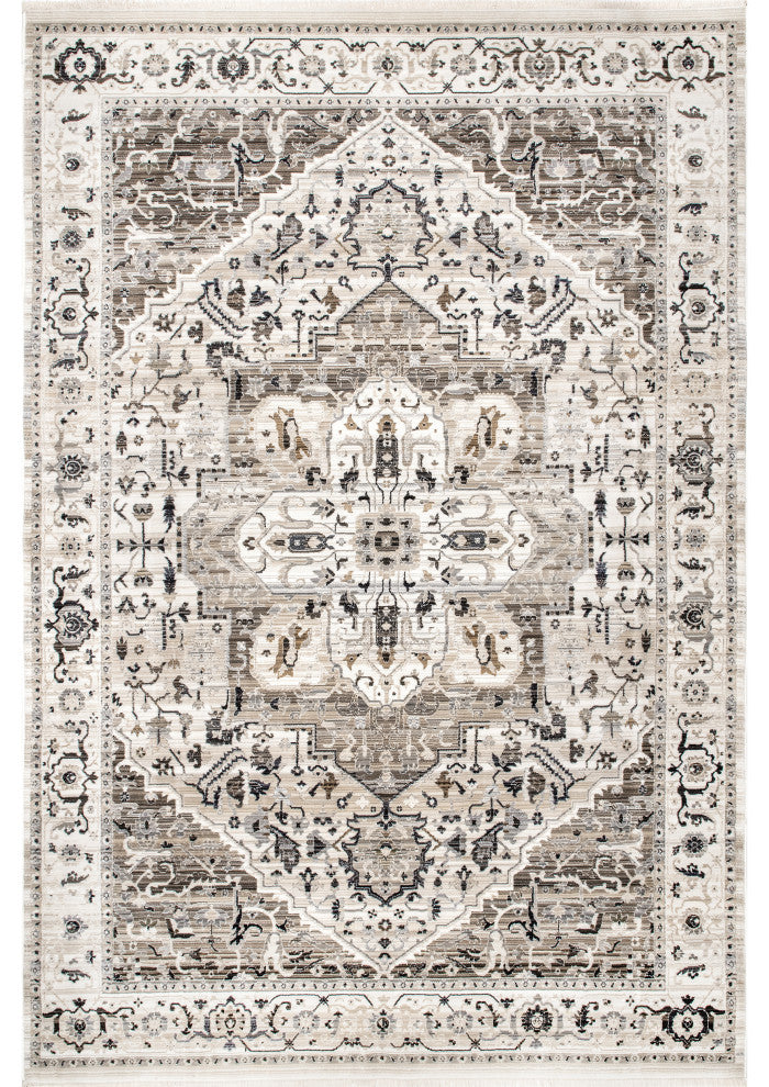 Nuloom Oliveira Floral Medallion Fringe Rug, Beige 12' x 15' 9"