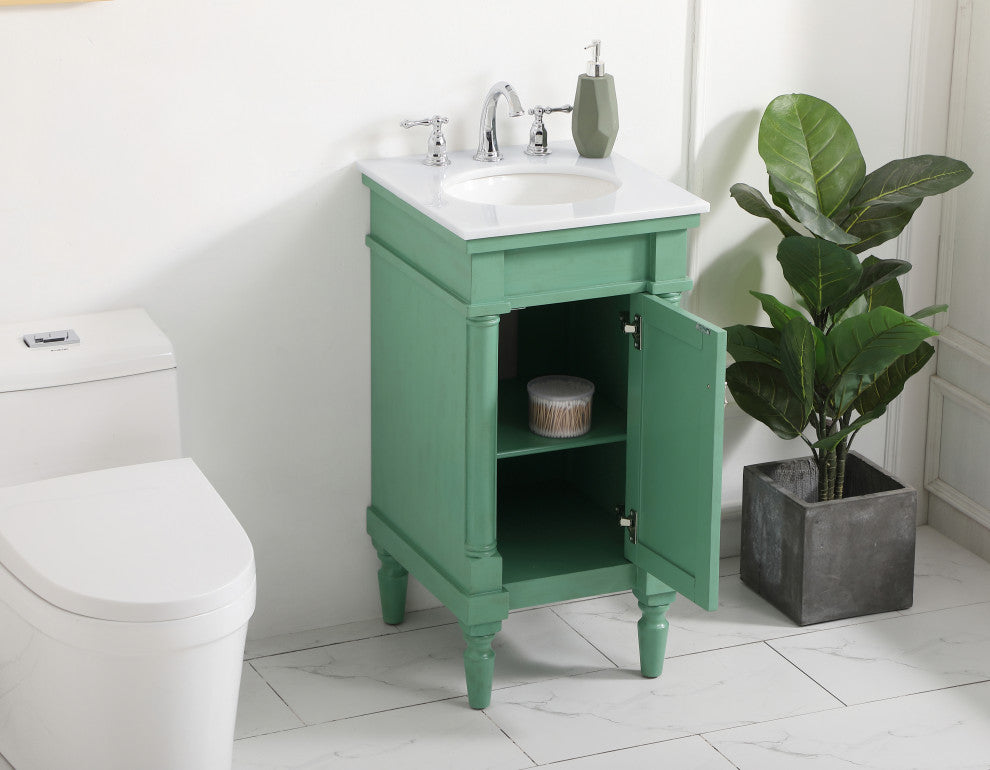 18.5" Single Bathroom Vanity, Vintage Mint With Ivory White Engineered Marble