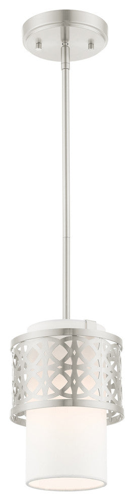 Brushed Nickel Fretwork, Ornamental, Transitional, Sophisticated Mini Pendant