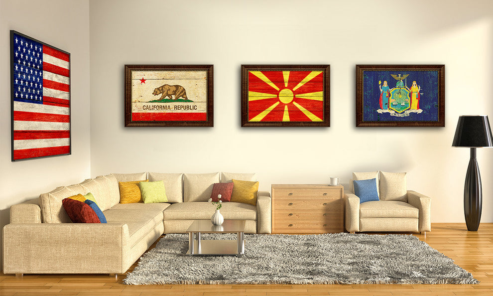 Madagascar Country Textured Flag Print With Brown Gold Frame, 15"X21"