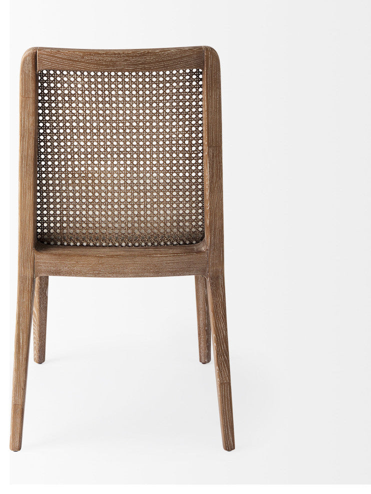 Clara Cream Fabric And Cane Back With Brown Wood Frame   Dining Chair (Set of 2)