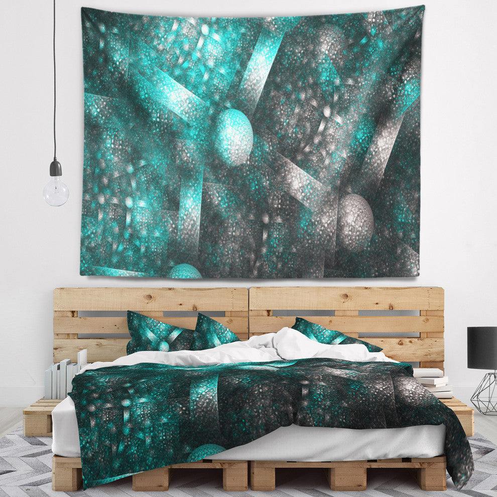 Crystal Cell Blue Steel Texture Abstract Wall Tapestry, 80"x68"