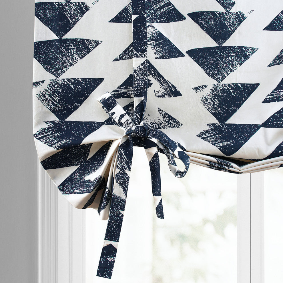 Triad Printed Cotton Tie-Up Window Shade Single Panel, Triad Indigo, 46w X 63l