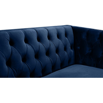 Michelle Fabric Upholstered Chair, Gold Iron Legs, Navy, Velvet, Loveseat