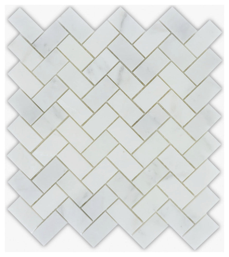 Asian Statuary Polished 1x2 Herringbone Marble Mosaic