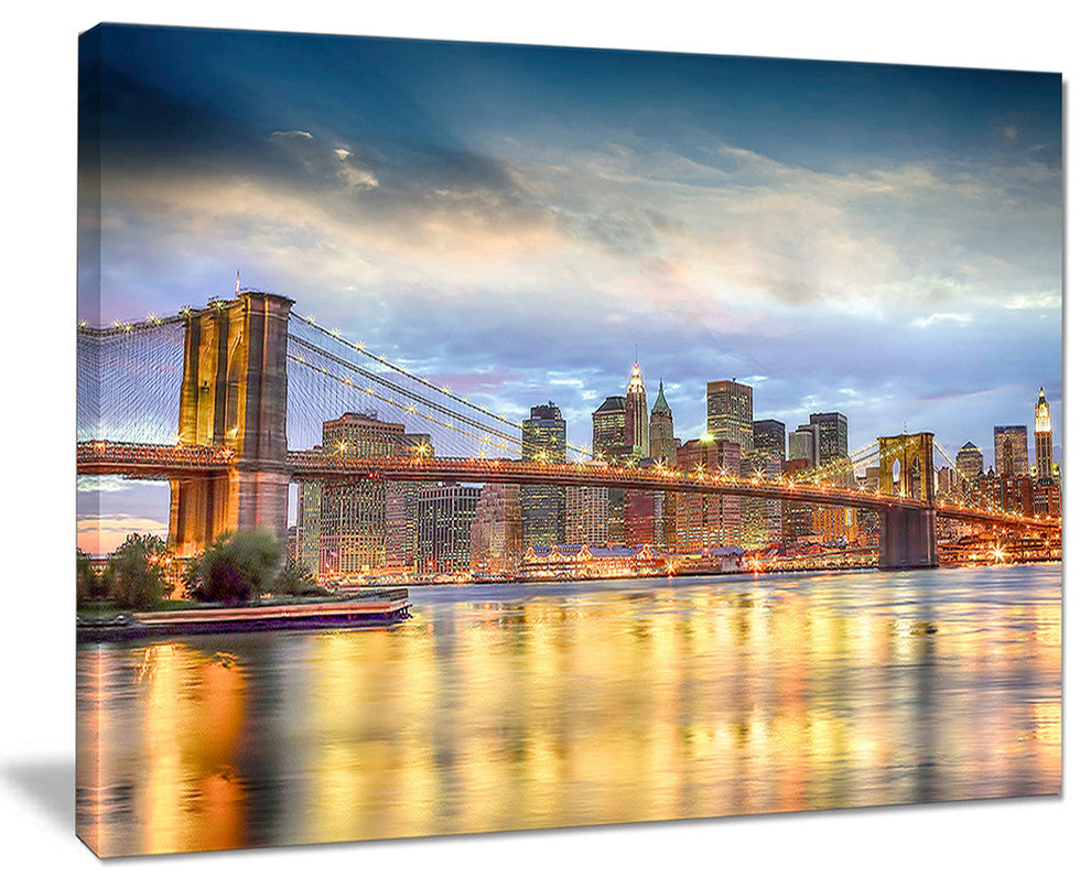 "Brooklyn Bridge With Night Illumination" Canvas Print40"x30"