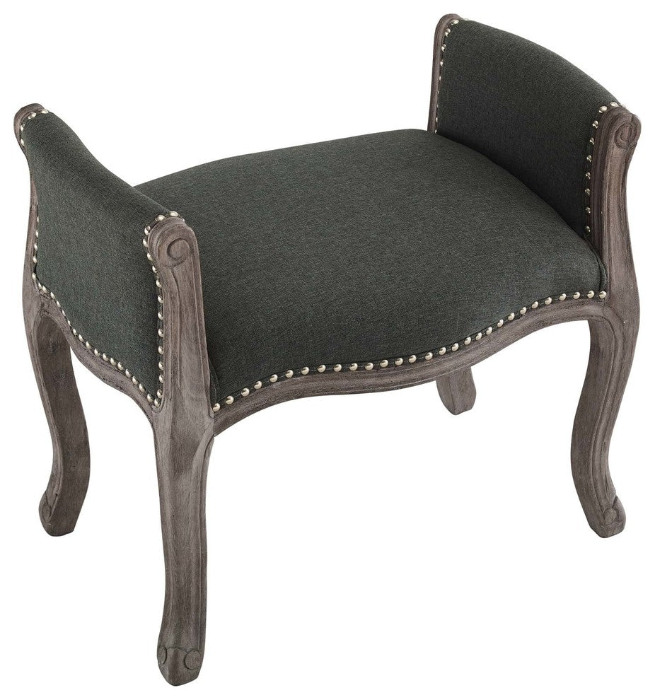 Avail Vintage French Upholstered Fabric Bench, Gray