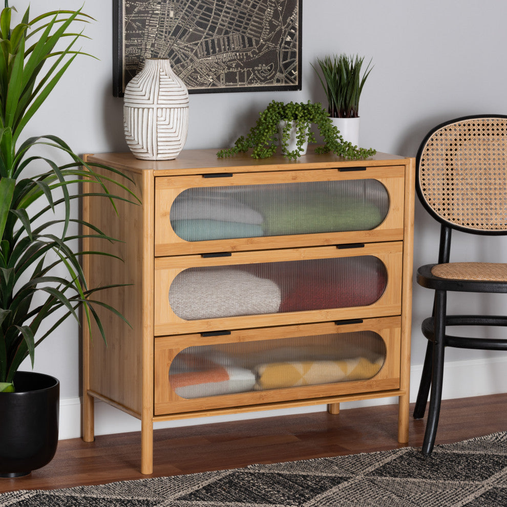 Naresh Natural Brown Bamboo Wood 3-Drawer Storage Cabinet