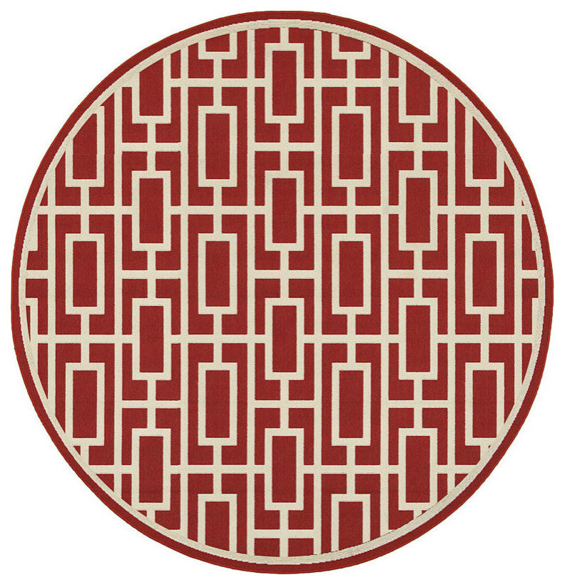 Oriental Weavers Sphinx Meridian 9754R  Outdoor Rug, Red/Ivory, 6'7"x9'6"