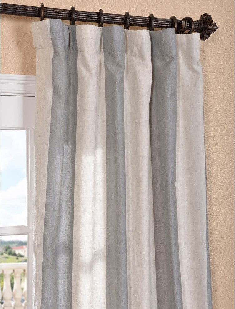 Del Mar Gray Linen Blend Stripe Curtain Single Panel, 50"x84"