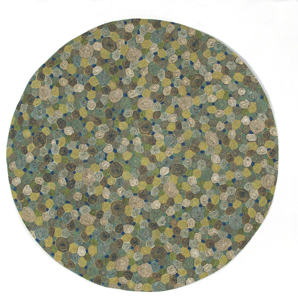 Visions III Giant Swirls Indoor/Outdoor Rug, Marina, 8' Round