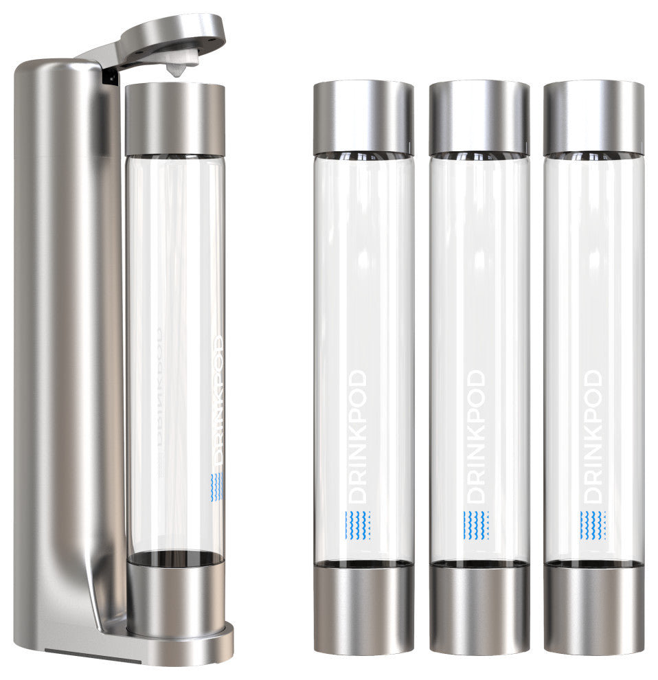 FIZZPod One Touch Sparking Soda Maker Value Pack, Silver