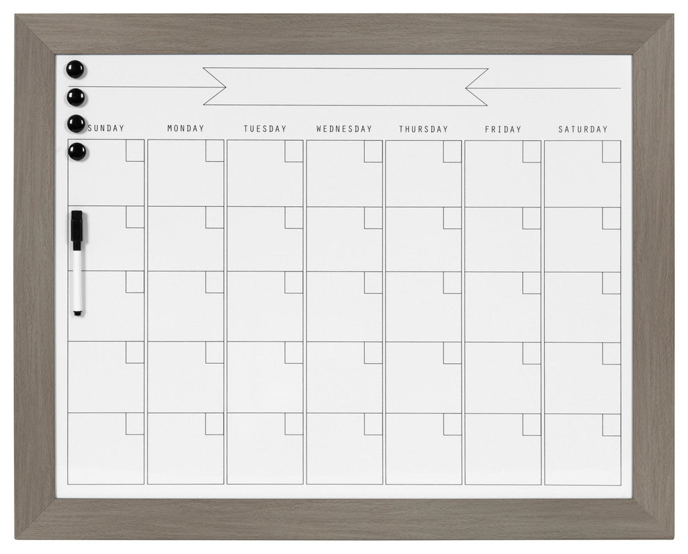 Beatrice Framed Magnetic Dry Erase Monthly Calendar, Gray, 23x29
