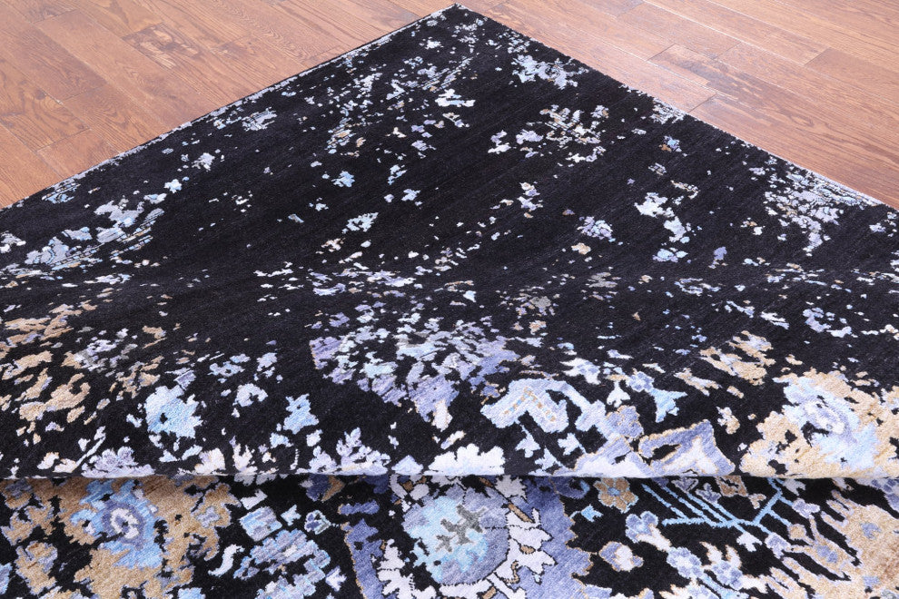 8' 11" X 12' 2" Modern Handmade Wool and Silk Rug Q8714