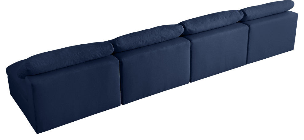 Serene Linen Textured Fabric Deluxe Comfort 4-Piece Modular Sofa, Navy
