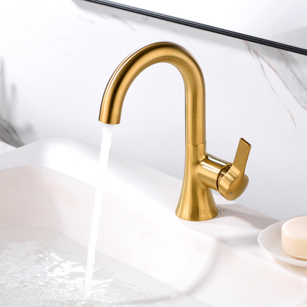 Luxier BSH11-S Single-Handle Bathroom Faucet with Drain, Brushed Gold