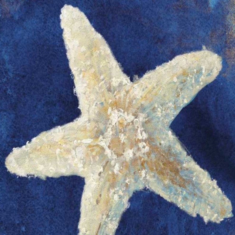 35" Rustic Deep Blue and Gold Starfish Giclee Wrap Canvas Wall Art