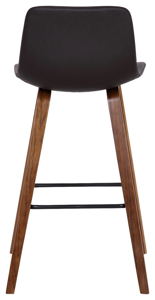Mckenna Barstool, Walnut Wood Finish and Brown Faux Leather