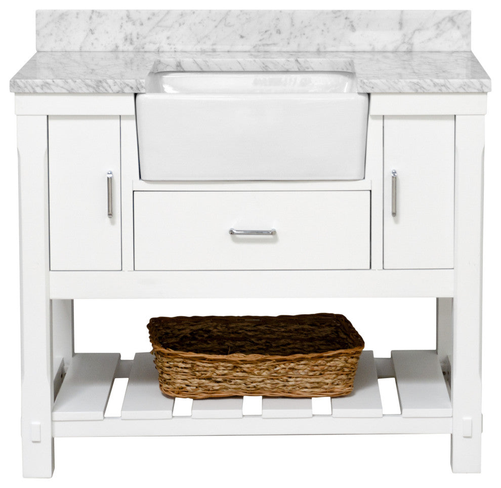Charlotte 42" Bathroom Vanity, White, Carrara Marble
