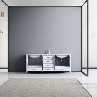 Jacques 80" White DB Vanity, White Carrara Marble Top, Square Sinks, no Mirror