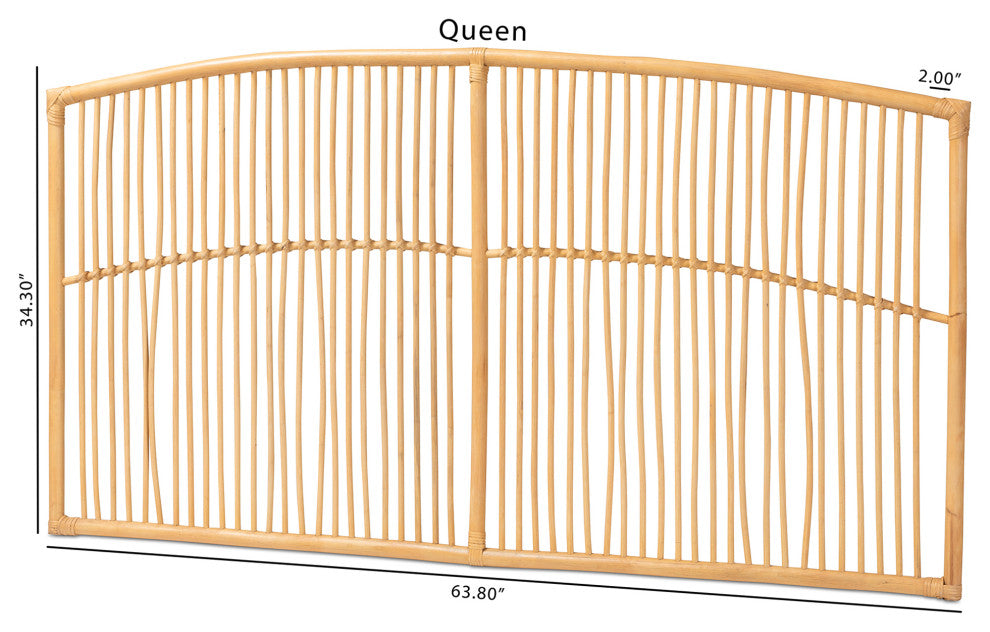 Malvina Modern Bohemian Natural Brown Rattan Queen Size Wall-mount Headboard