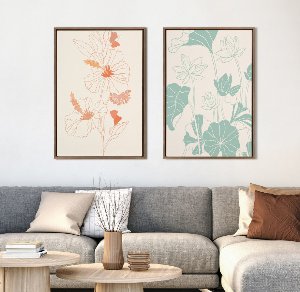 Sylvie Lotus Garden Framed Canvas by Kasey Free, Gold 23x33
