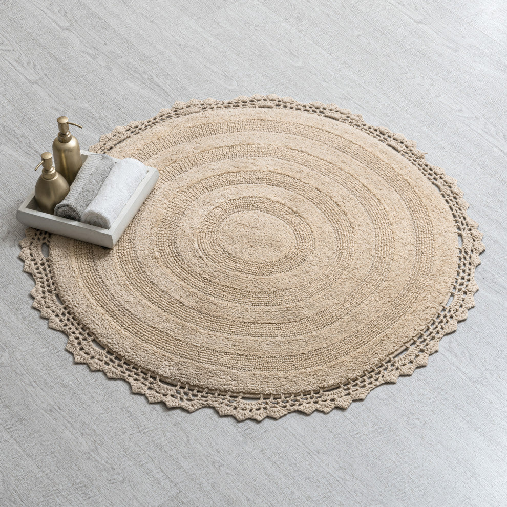 Winchester Crochet Border Bath Mat, Beige, 36" X 36"