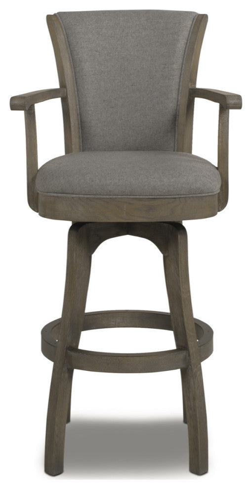 Williams Swivel Bar and Counter Stool With Armrests, Heathered Grey Linen, Bar Height