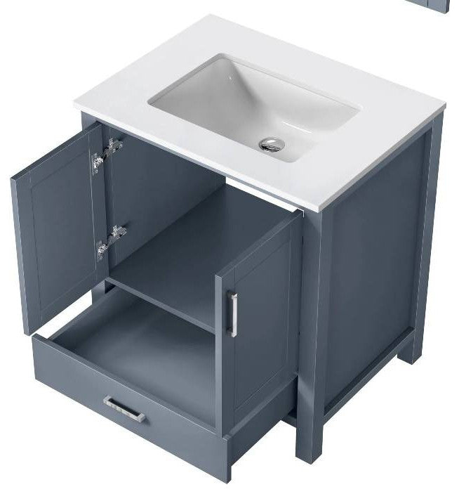 Jacques 30" Dark Grey Single Square Sink Vanity with Quartz Top, No Mirror