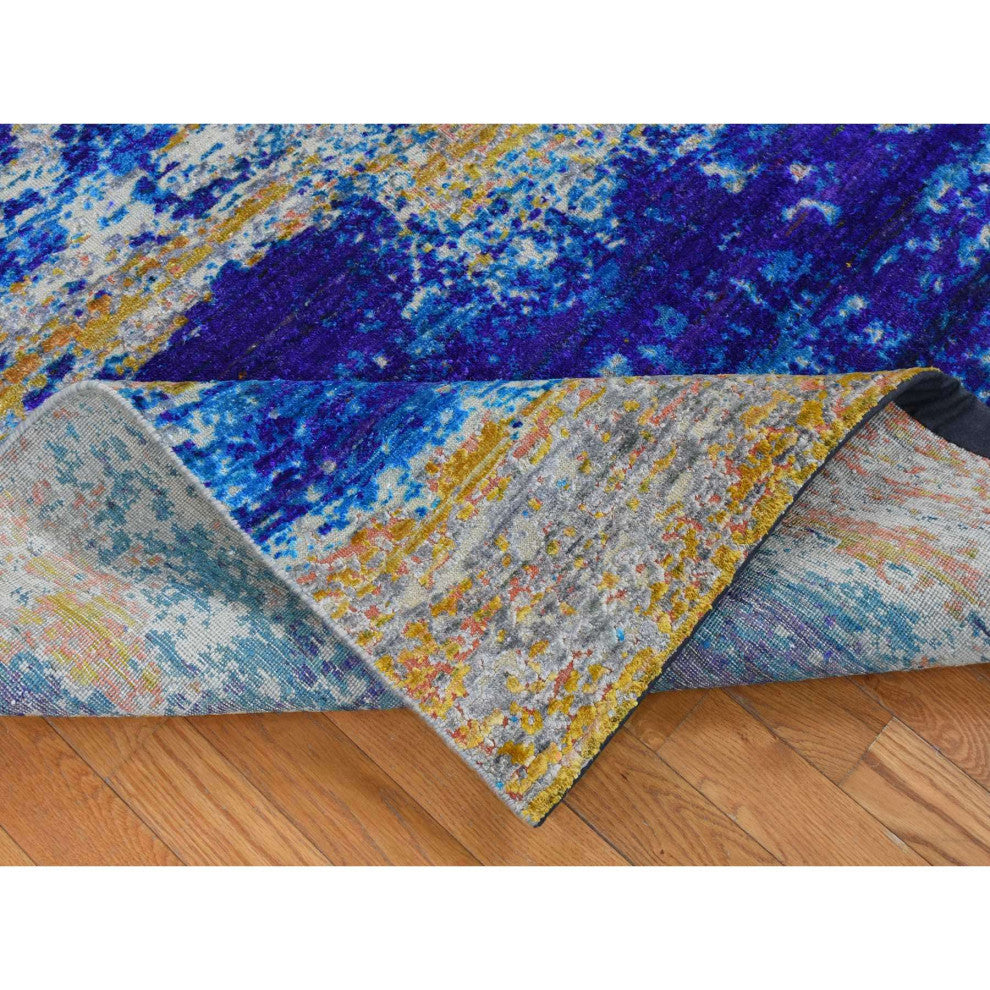 Gold Color, Silk With Wool, Abstract Design, Hand Knotted Rug, 7'10"x10'