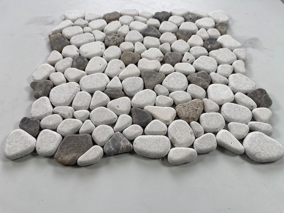 Anti Slip Shower Floor Emperador Beige Marble Pebblestone Tile Tumbled, 1 sheet