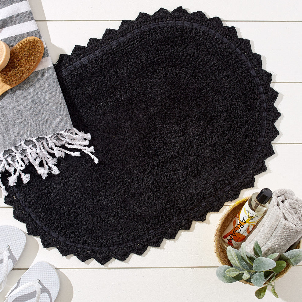 DII Black Large Oval Crochet Bath Mat