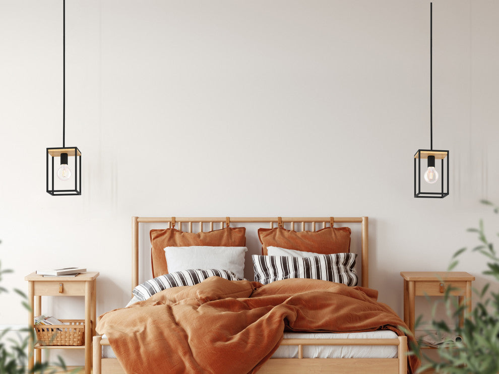 Libertad 1-Light Pendant, Structured Black and Wood Finish