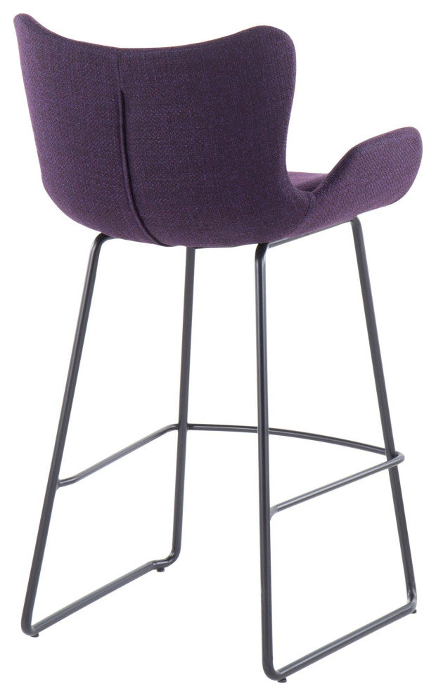 Tara Counter Stool, Black Metal/Purple Noise Fabric, Set of 2
