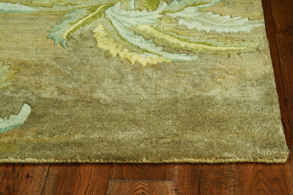 HomeRoots 8' x 11' Wool Moss Green Palm Trees Area Rug