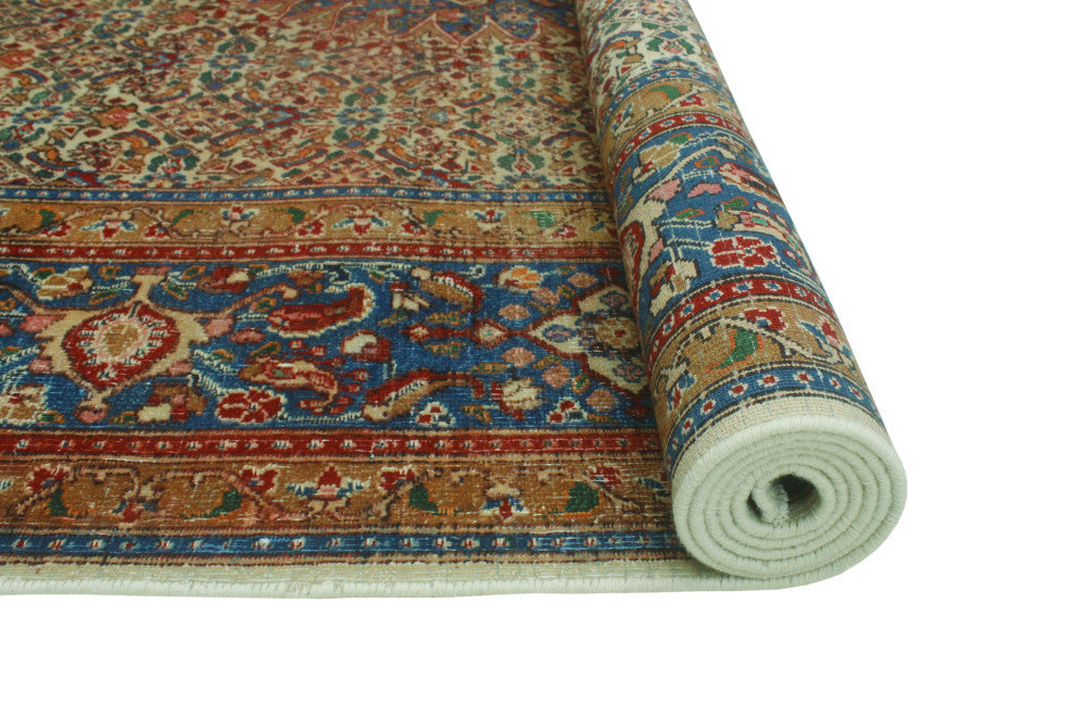 Fine Vintage Distressed Zavrina Ivory/Blue Rug, 6'7x9'10