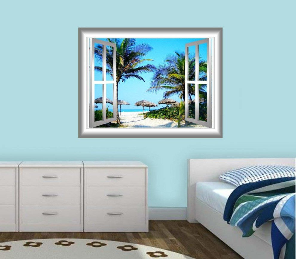 VWAQ 3D Beach Wall Decal, 18"x22"
