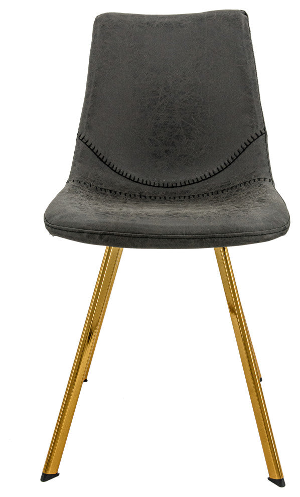 LeisureMod Markley Leather Dining Chair With Gold Legs Set of 2, Charcoal Black