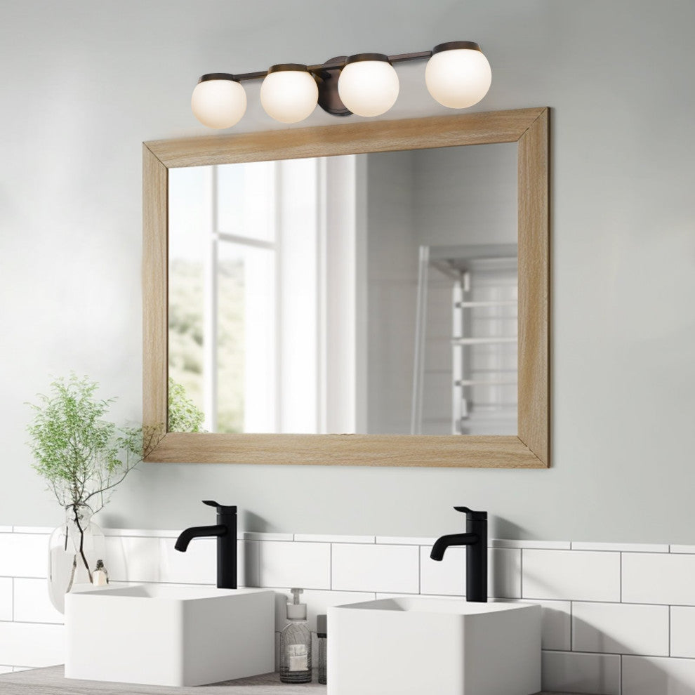 Kira Home Atticus 26" LED Bathroom Light, Frosted Milk White Glass Globe Shades