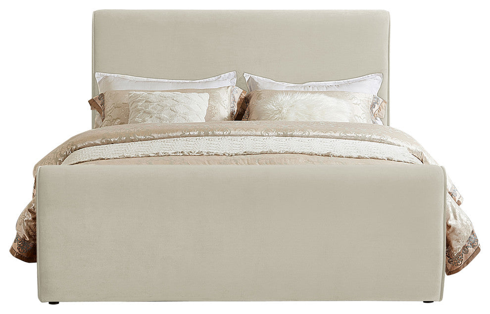 Sloan Black Velvet Full Bed, Cream, King