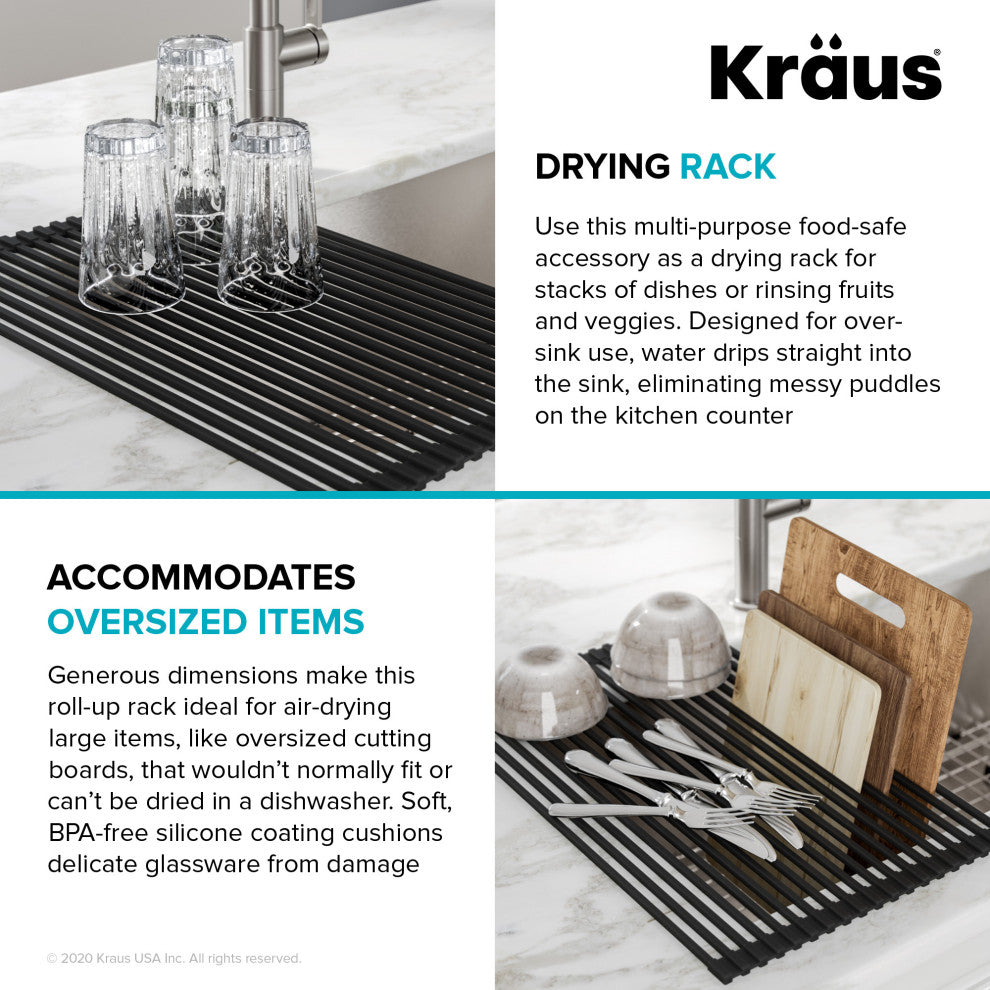 KRAUS Dish Drying Rack, Silicone Dish Drying Mat and Soap Dish Holder Dark Grey
