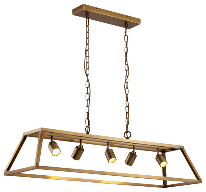 VidaLite Shura Cage, 5 Light Pendant, Brushed Brass