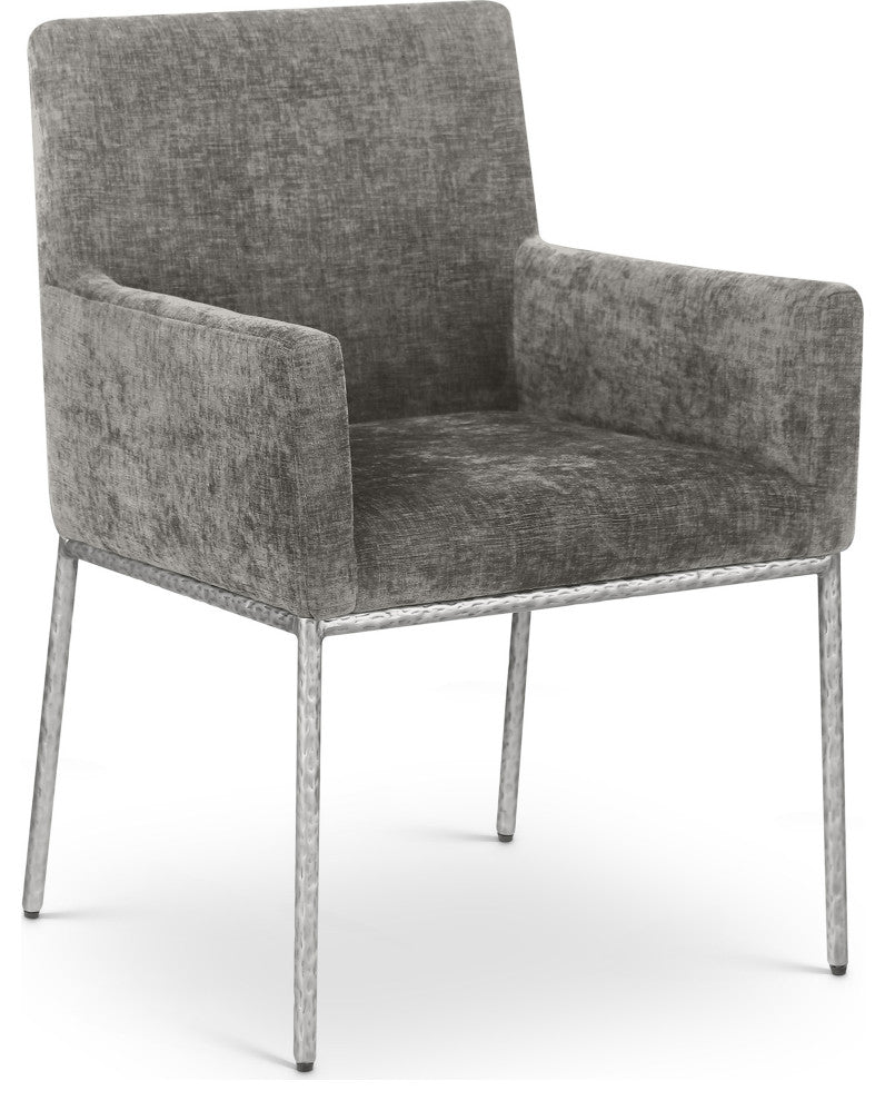 Reeves Upholstered Dining Chair, Grey, Chenille , AC,  Brushed Silver, Set of 2