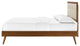Platform Bed Frame, Full Size, Wood, Brown Walnut Beige, Modern Mid-Century
