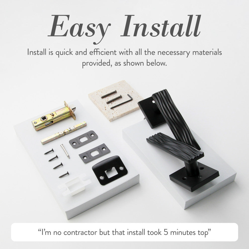 Modern Heavy Duty Designer Interior Door Lever - Ridge Collection, Matte Black, Passage Right Hand