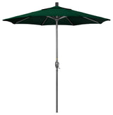 7.5' Gray Push-Button Tilt Crank Lift Aluminum Umbrella, Sunbrella, Forest Green
